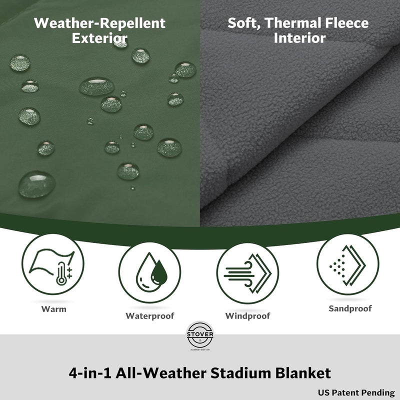 STOVER Large Waterproof Outdoor Stadium Blanket- Extra Thick Soft Fleece Camping Blanket for Travel, Picnics, Sports, Dogs 79"x55", Warm, Windproof, Sand-Proof, Lightweight, Packable (Game Day Green) - Image 2